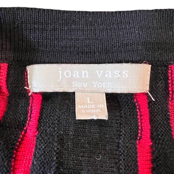 Joan Vass Cardigan L Womens Black Red Textured Open‎ Front Sweater Size Large - Picture 6 of 9